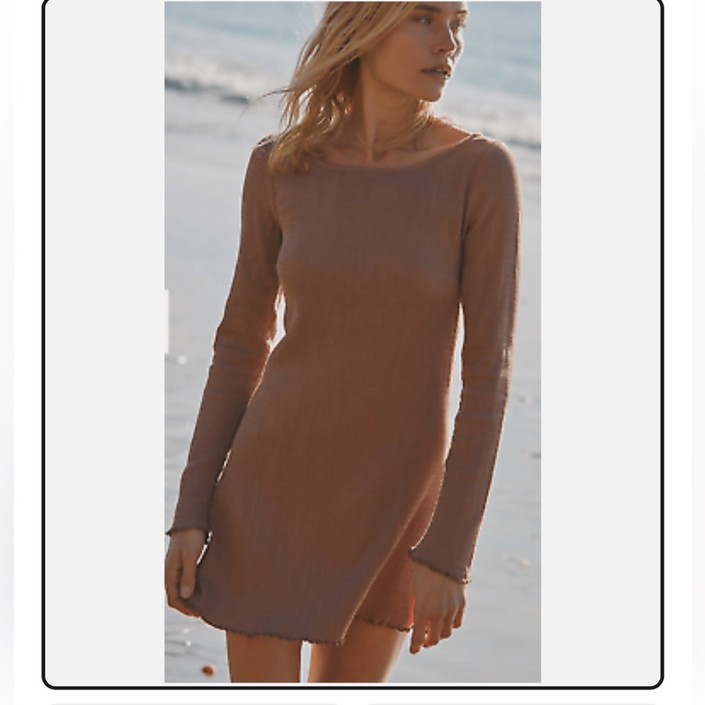 FREE PEOPLE Eliza Mini Dress colour rawhide size large long sleeve